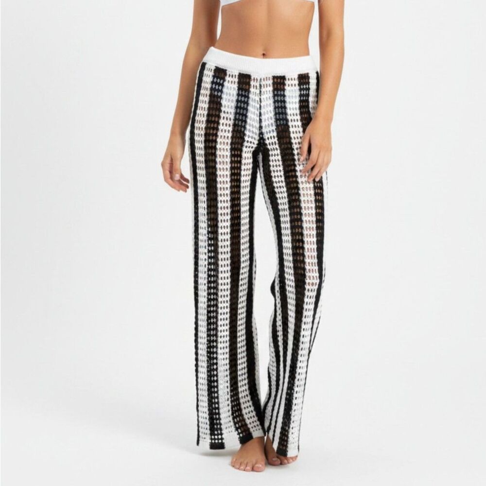 Shein Black & White Striped Knit Sheer Lounge Pants M